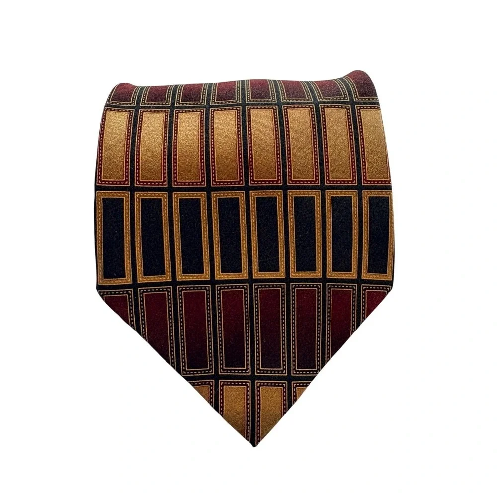 Giorgio Brutini Silk Tie & Pocket Square Set Mens Gold Burgundy Geometric Formal